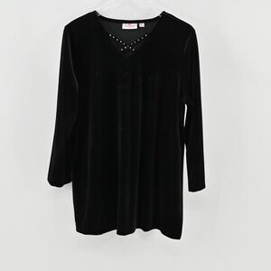 Quacker Factory‎ Velvet Tunic Top Womens Size L Black Rhinestone Holiday Party
